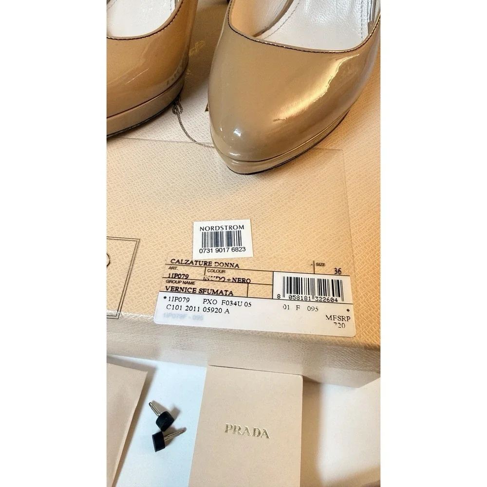 Prada Vernice Sfumata Ombre Patent Leather Pumps Heels Nude Black EU 36 Box